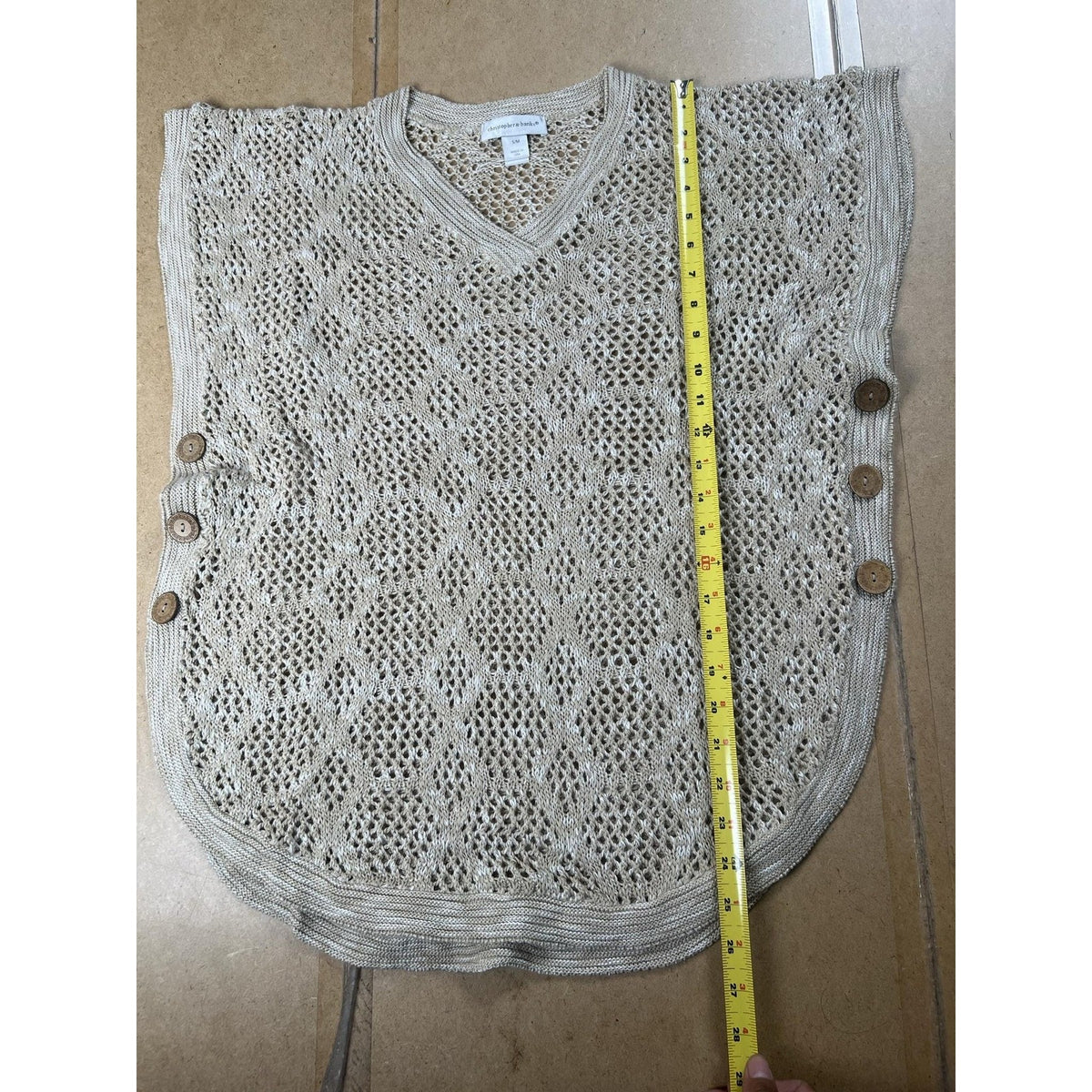 Christopher & Banks Tunic Womens S/M Beige Crochet Button Lightweight V-Neck