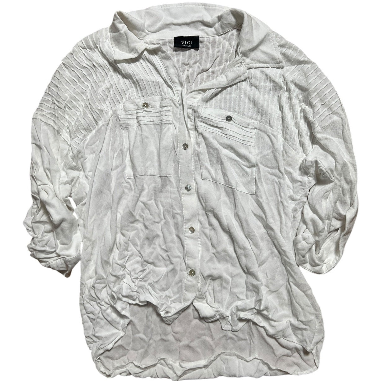Vici Women's Shirt Wide Long Sleeve White Button Up Top Size Medium M