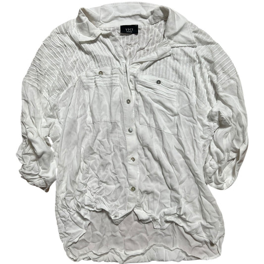 Vici Women's Shirt Wide Long Sleeve White Button Up Top Size Medium M