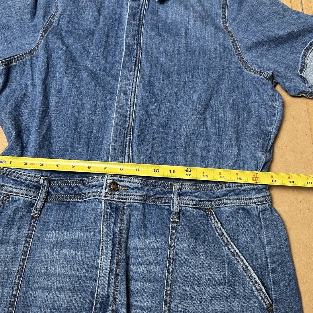 Scoop Jumpsuit Womens XL Blue Denim Collared Short Sleeve Pockets Button Casual