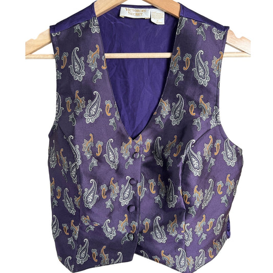 Victoria Secret Silk/Poly Size Small Women's Purple Vest Button Up