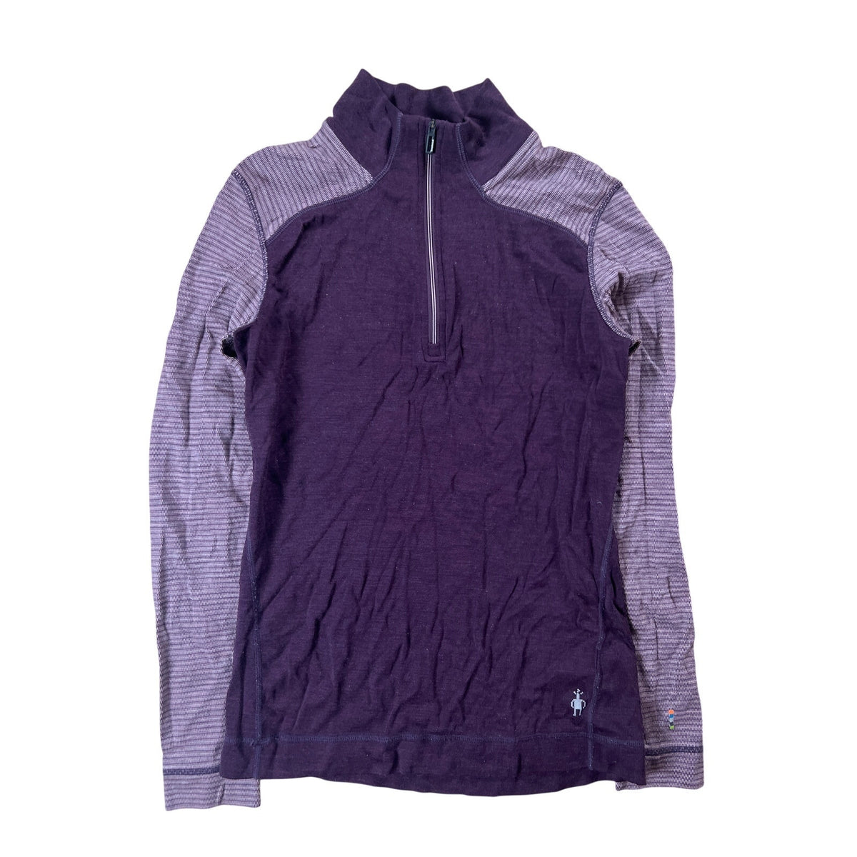 Smartwool Women Purple Merino Wool 1/4 Zip Striped Long Sleeve Sweater