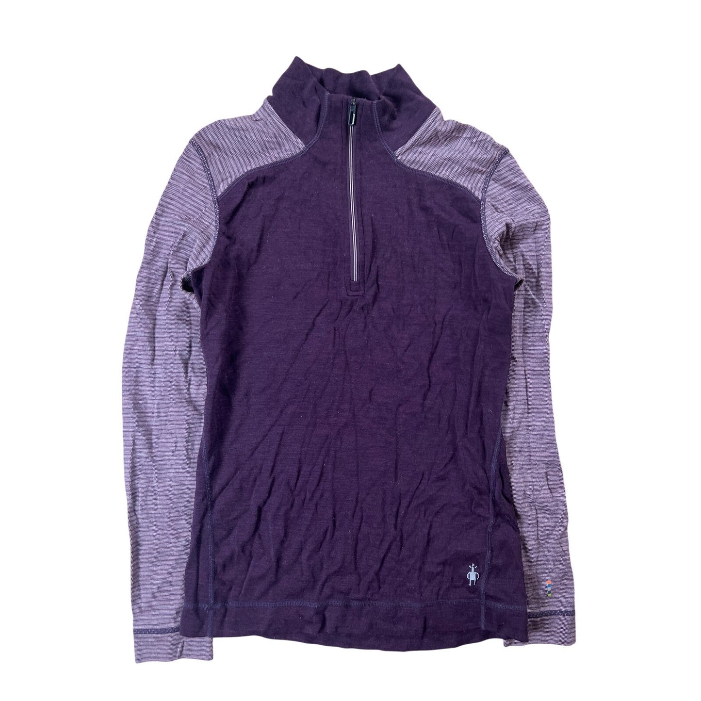Smartwool Women Purple Merino Wool 1/4 Zip Striped Long Sleeve Sweater