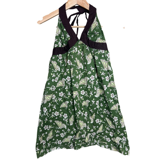 y2k Mossimo Supply Co. Small Midi Green Tie Brown Dress Butterfly