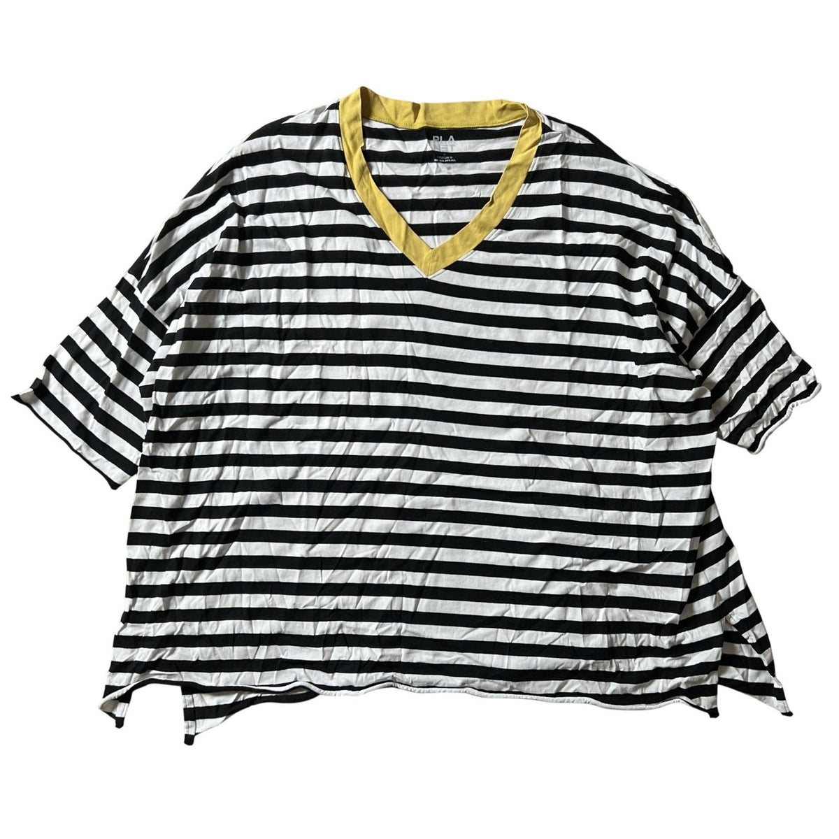 Planet By Lauren G T-Shirt Womens One Size Striped Black White V-Neck Cotton