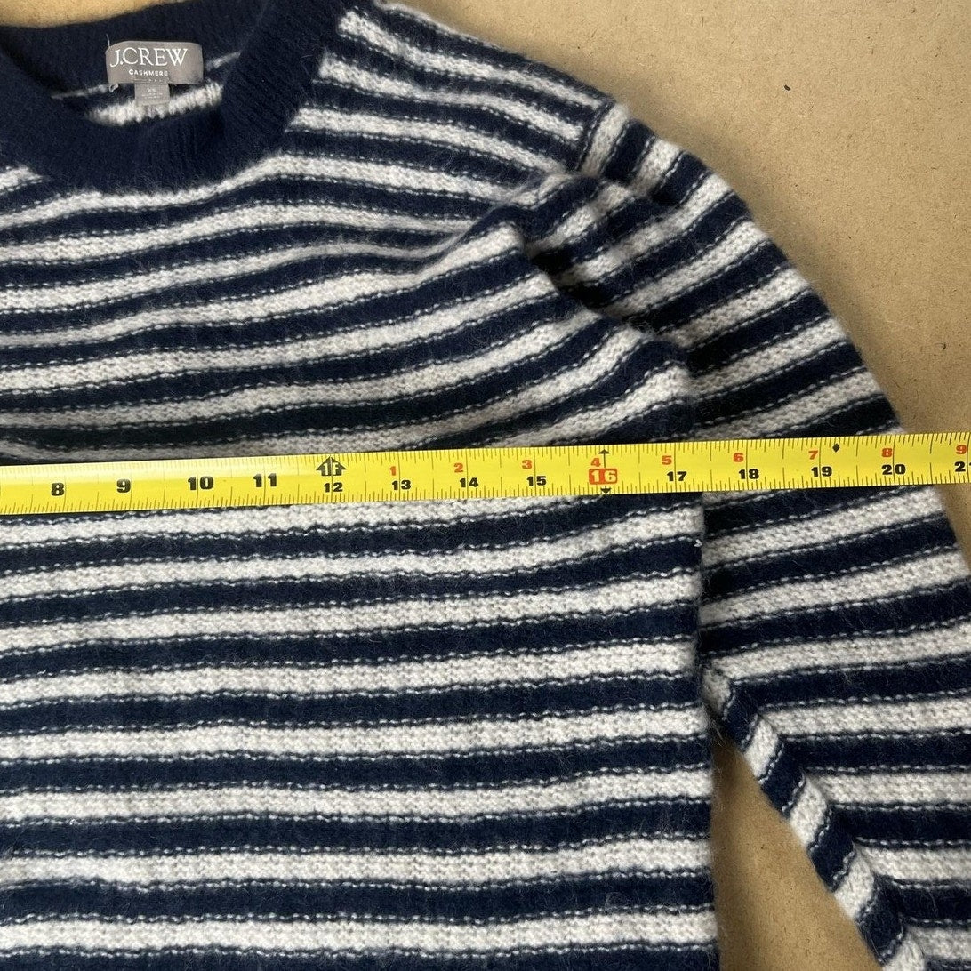 J.CREW Sweater Womens XS Blue Cashmere Striped Crew Neck Lightweight Tight-Knit