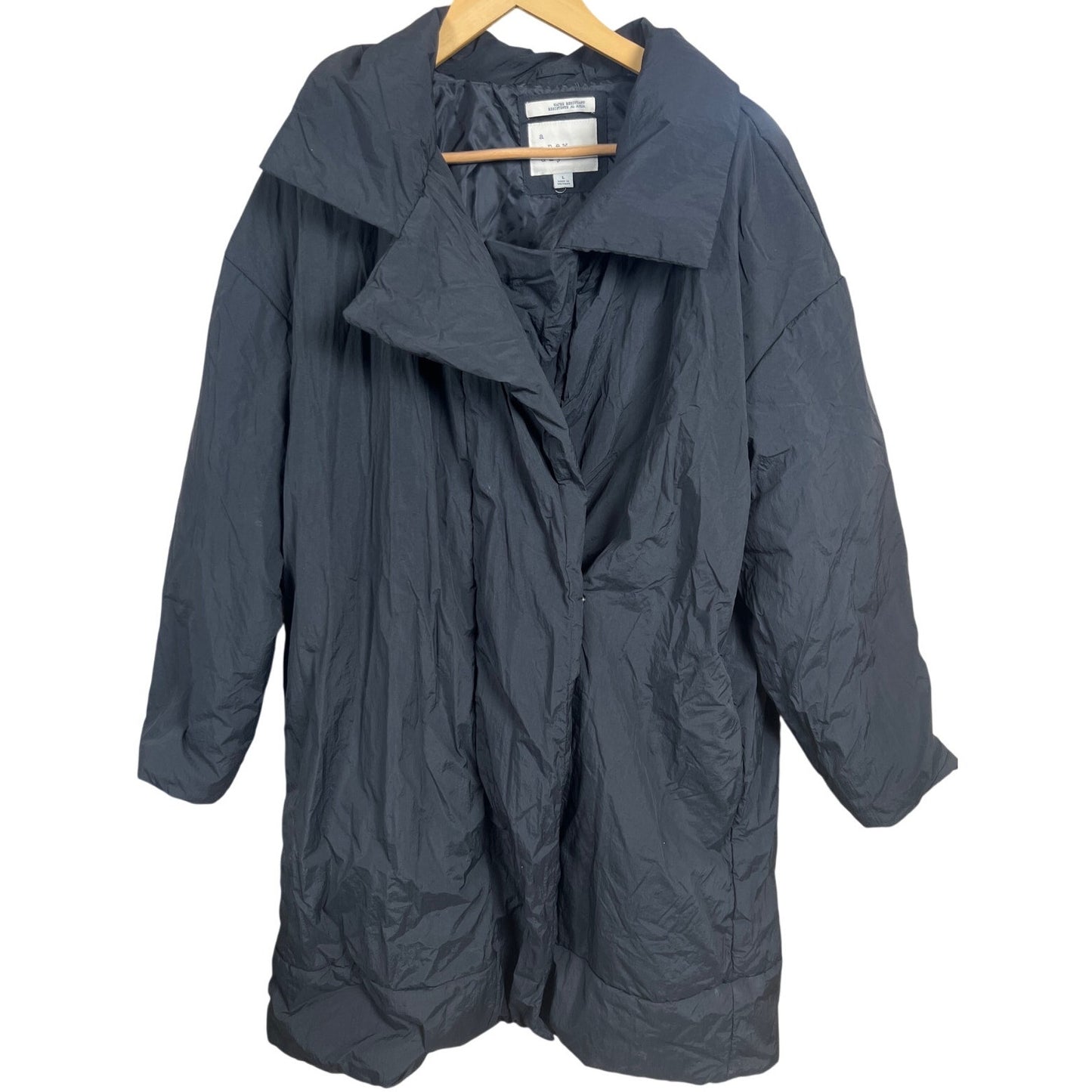 A New Day Black Trench Coat Black Lightweight Puffer Button Jacket Large