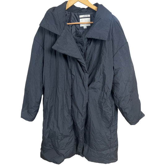 A New Day Black Trench Coat Black Lightweight Puffer Button Jacket Large