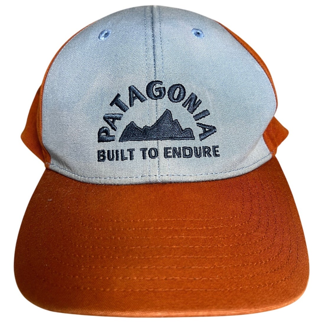 Patagonia Built To Endure Faded Hat Spell Out Logo Snap Back Baseball Cap