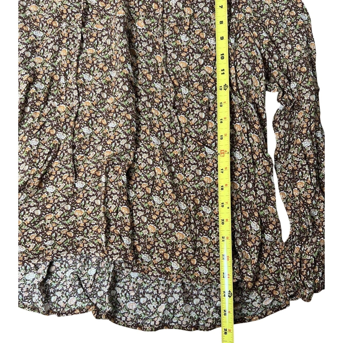 Natural Life Blouse Womens M Brown Tunic Floral Rayon Puff Sleeve Casual