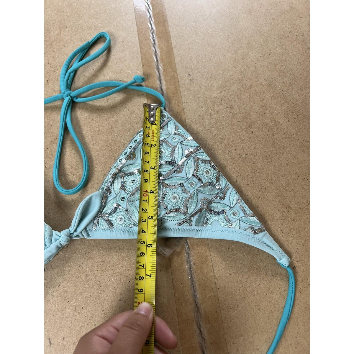 Victoria's Secret Swim Top Womens XS Blue Triangle Sequin Embroidered Lined