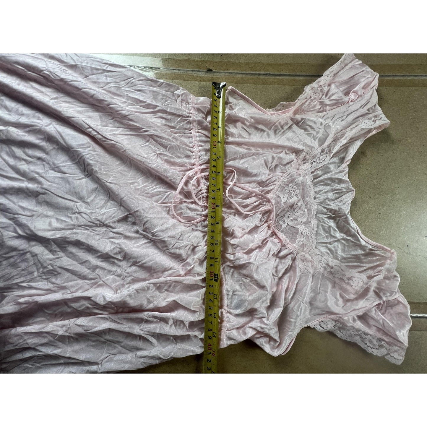 Vintage Lorraine Gown Womens L Pink Nylon Lace Chemise Nightgown Made In USA
