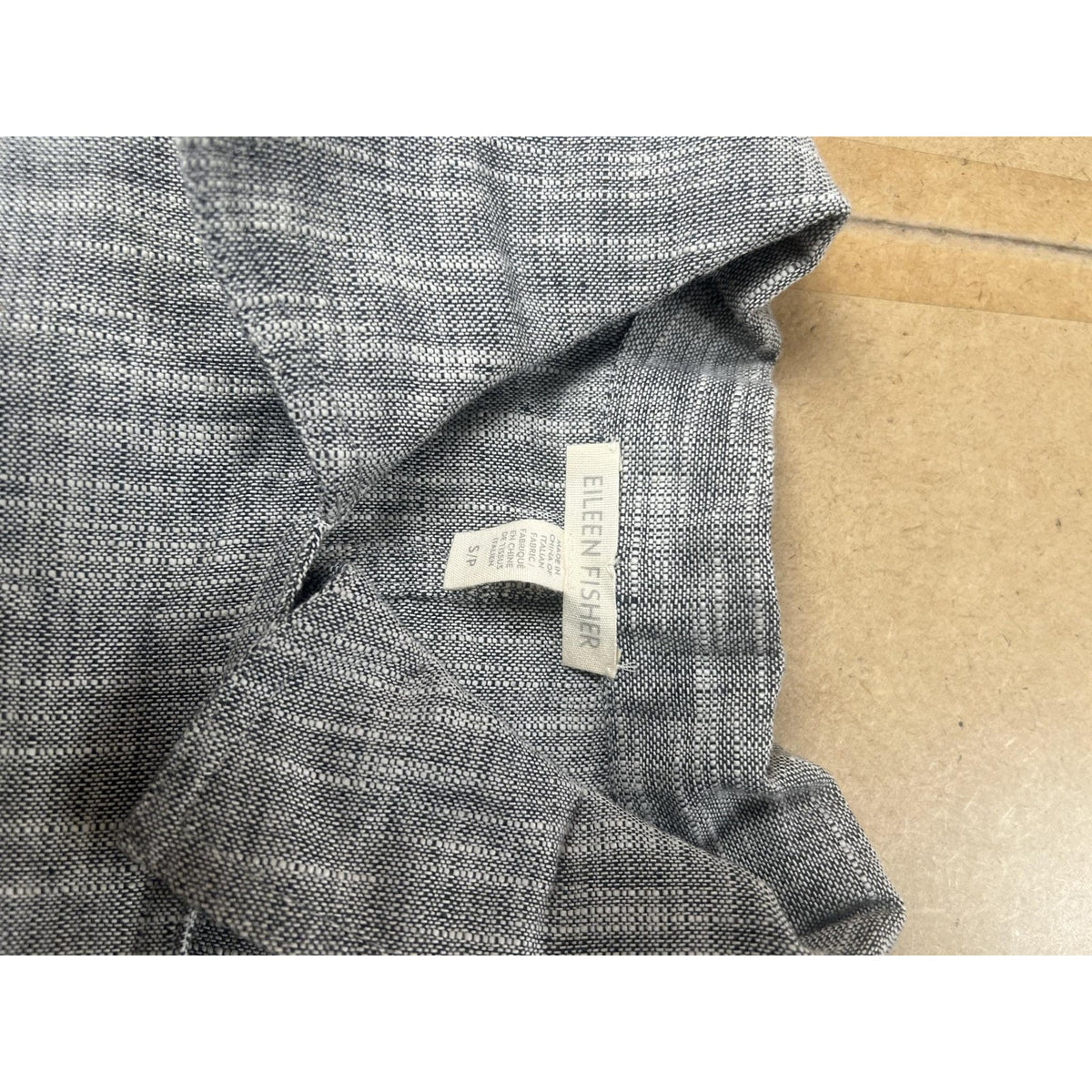 EILEEN FISHER Blouse Womens S Petites Gray Kimono Linen Pocket Collared Relaxed