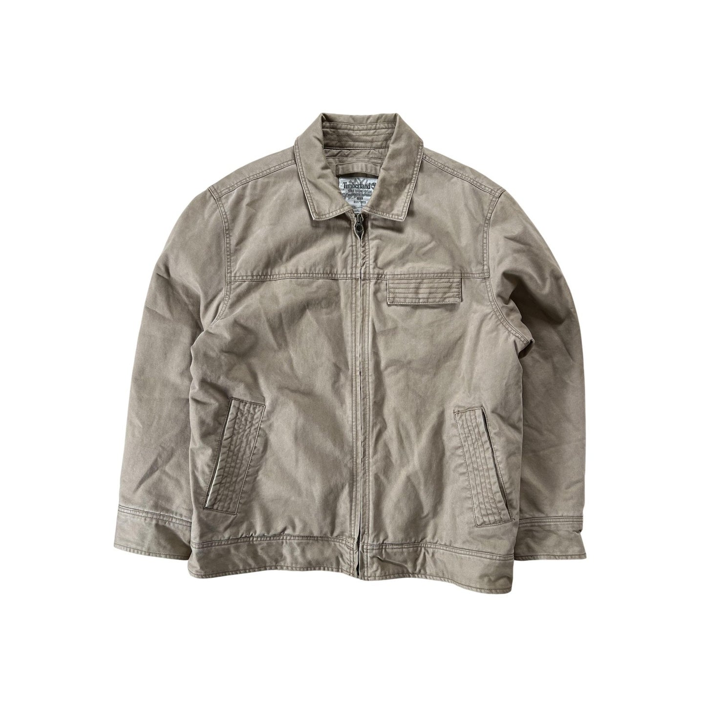 Timberland Jacket Mens Large Tan Cotton Zip Front Outdoor Utility Workwear