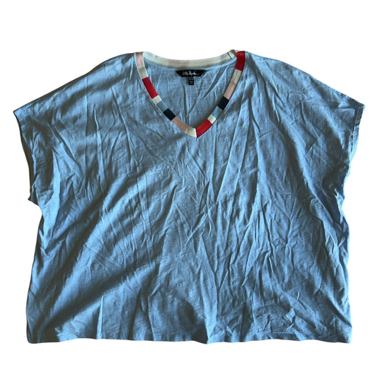Ulla Popken T-Shirt Womens One Size Blue Kimono Round Neck Cotton Relaxed