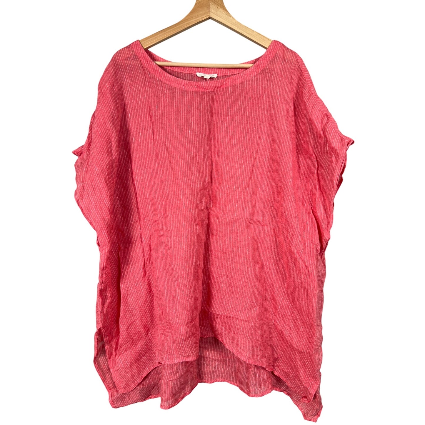 Eileen Fisher Size Large Pink Women Top 100% Linen Gause Pinstriped