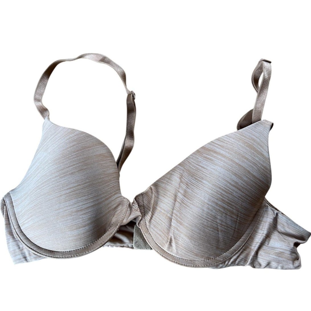 Victoria's Secret Bra Womens 34B Beige Striped T Shirt Lightly Lined Underwire