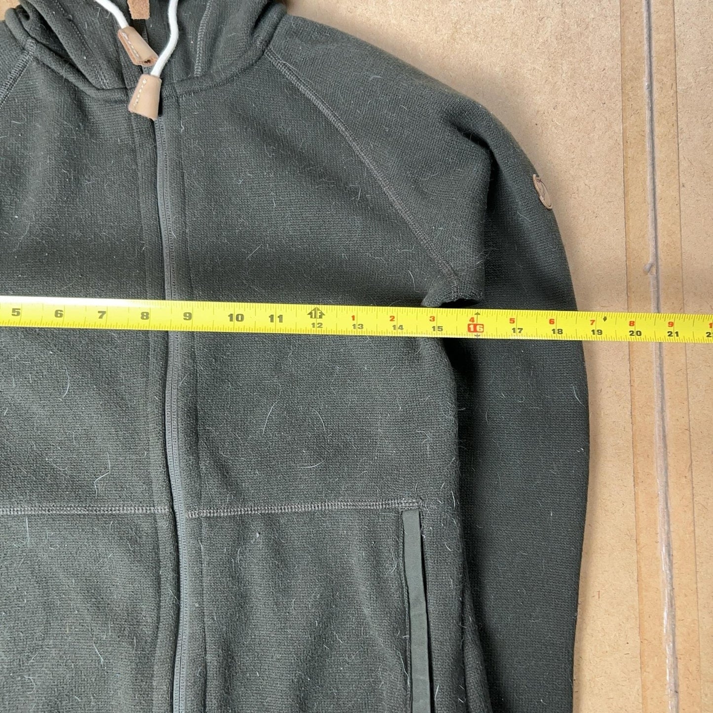 FJALLRAVEN Sweater Womens L Green Ovik Fleece Hoodie Full Zip Pockets Outdoor