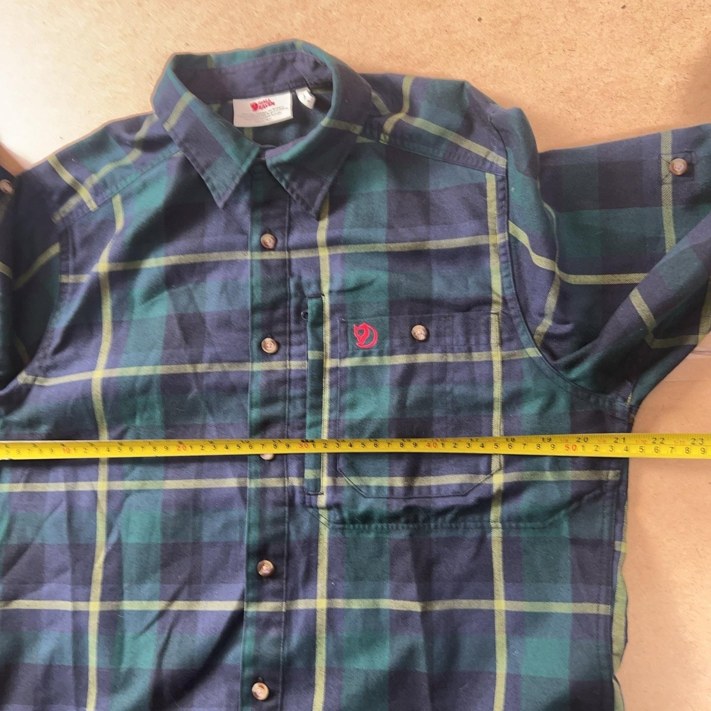 Fjallraven Shirt Mens S Green Plaid Long Sleeve Flannel Button Up Casual