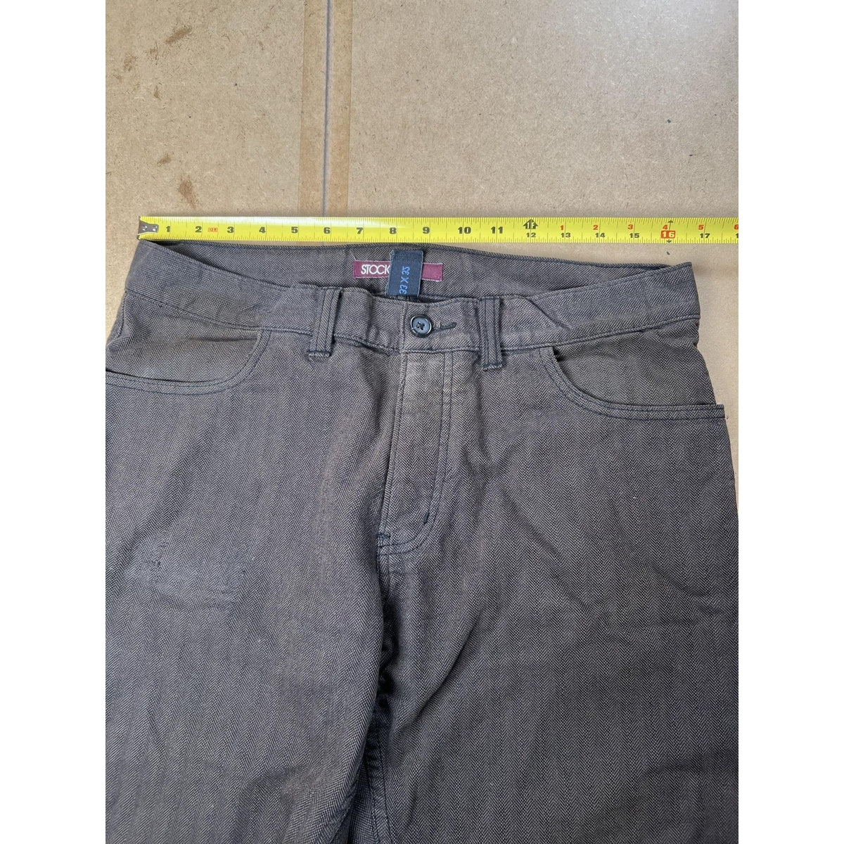 STOCK Pants Mens 33x32 Gray Chino Slim Denim Herringbone Cotton Flat Front