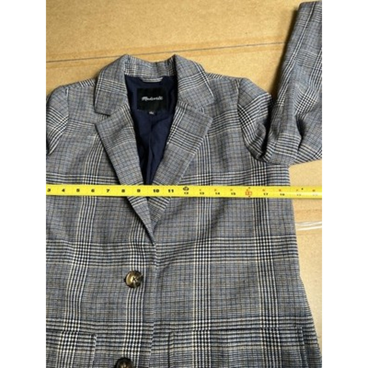 Madewell Blazer Womens S Gray Plaid Tweed Lined Collared Single-Breasted