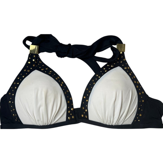 Victoria's Secret Halter Bikini Top White & Black Trim Gold Size Small S