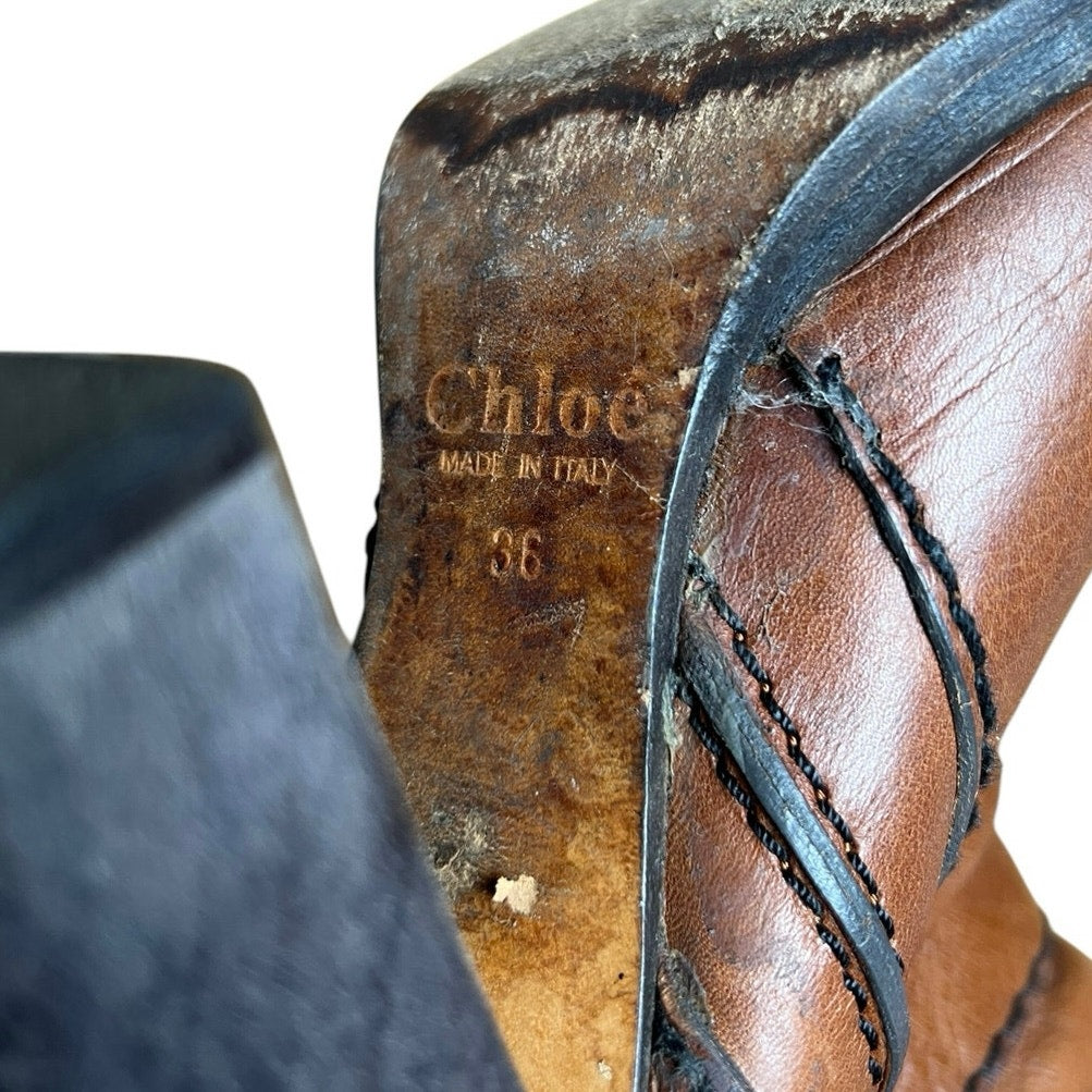Chloe Tall Leather Heel Boots Size 36 Made In Italy Bohemian Chic