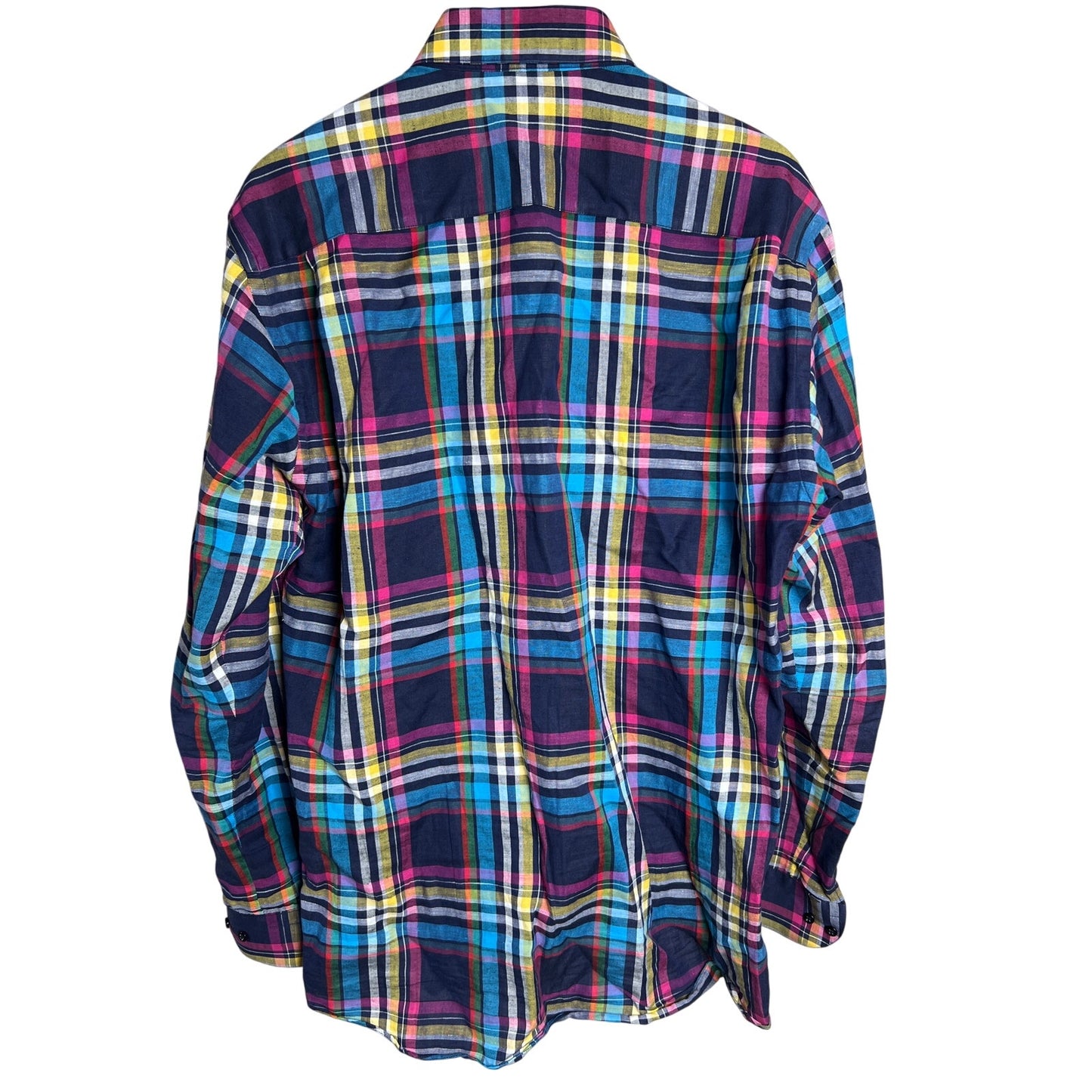 St. Croix Plaid Button Down Large Made In Italy Cotton Multicolored