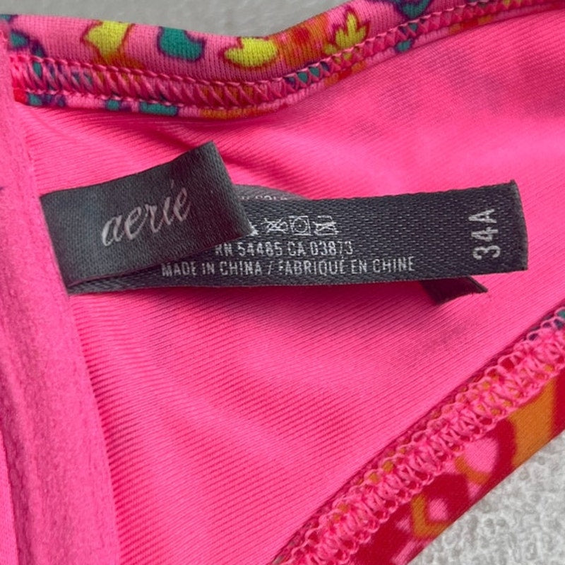 Aerie 34A Swim Barbie Pink Paisley Bikini Top Nina