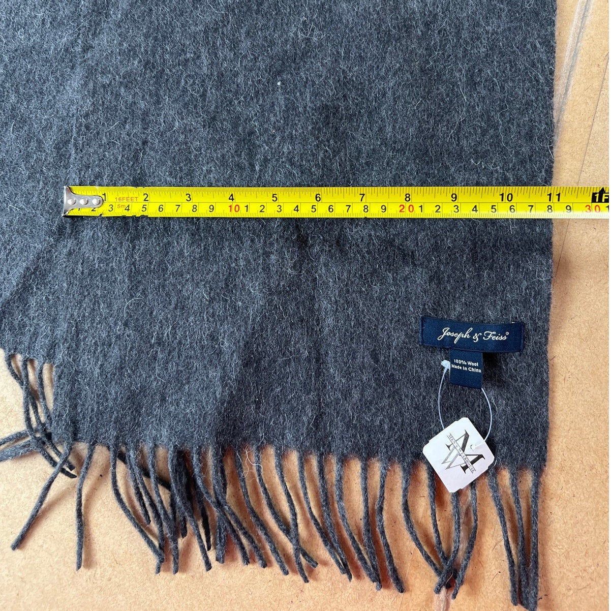 NWT Joseph & Feiss 100% Wool Scarf Charcoal Gray Fringe Classic Men's Winter