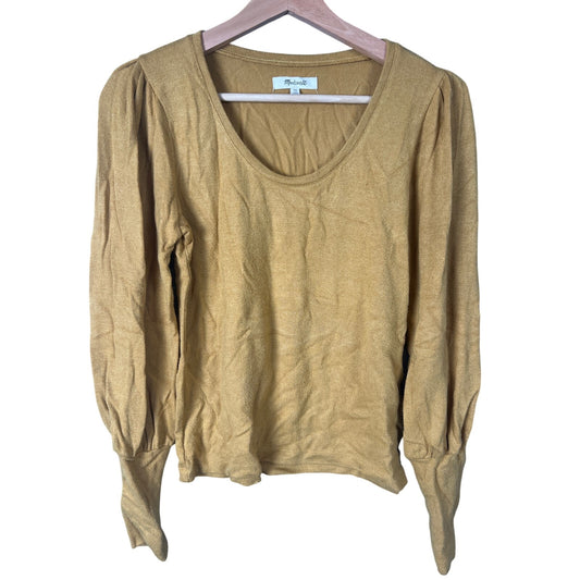 Madewell XS Puff-Sleeve Scoopneck Top Mustard Long Sleeve Women’s