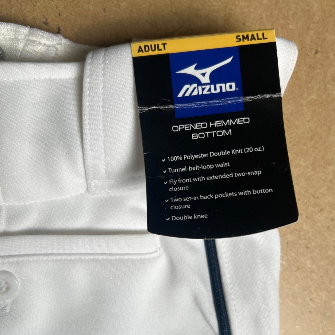 NWT Mizuno Adult BB White Pants S Baseball and Softball Opened Hemmed Bottom