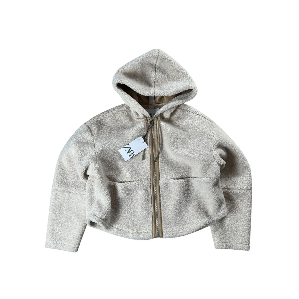 Zara Sweater Womens S White Hooded Full Zip Fleece Heavyweight Pockets