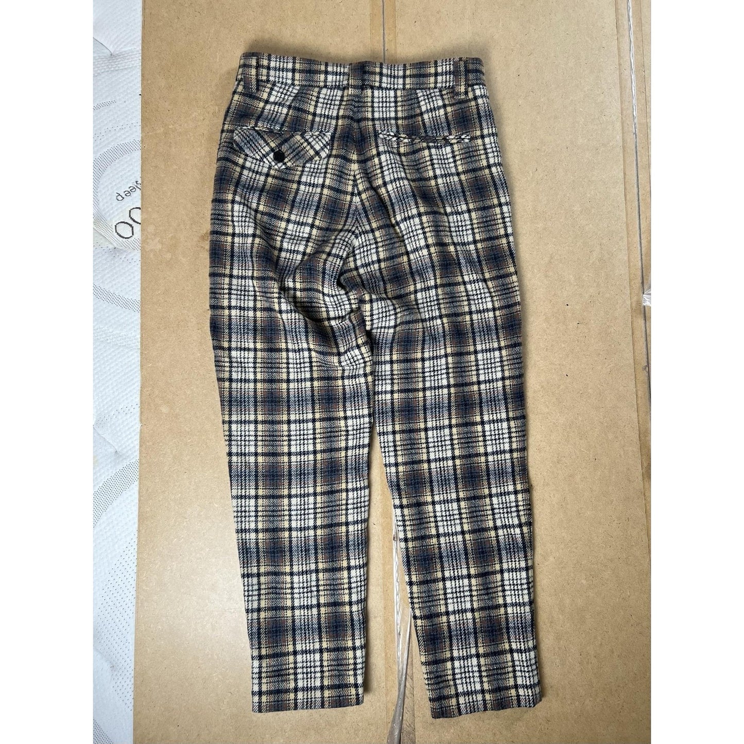 Sienna Pants Womens 12 Beige Plaid Ankle Wool Polyester Slim Lined Pockets Zip