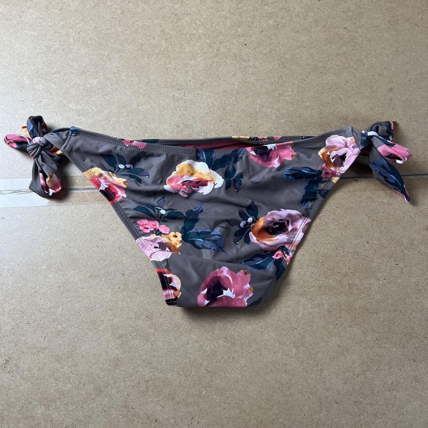 Shade & Shore Bottom Womens L Brown Bikini Lined Adjustable Stretch Bow Floral