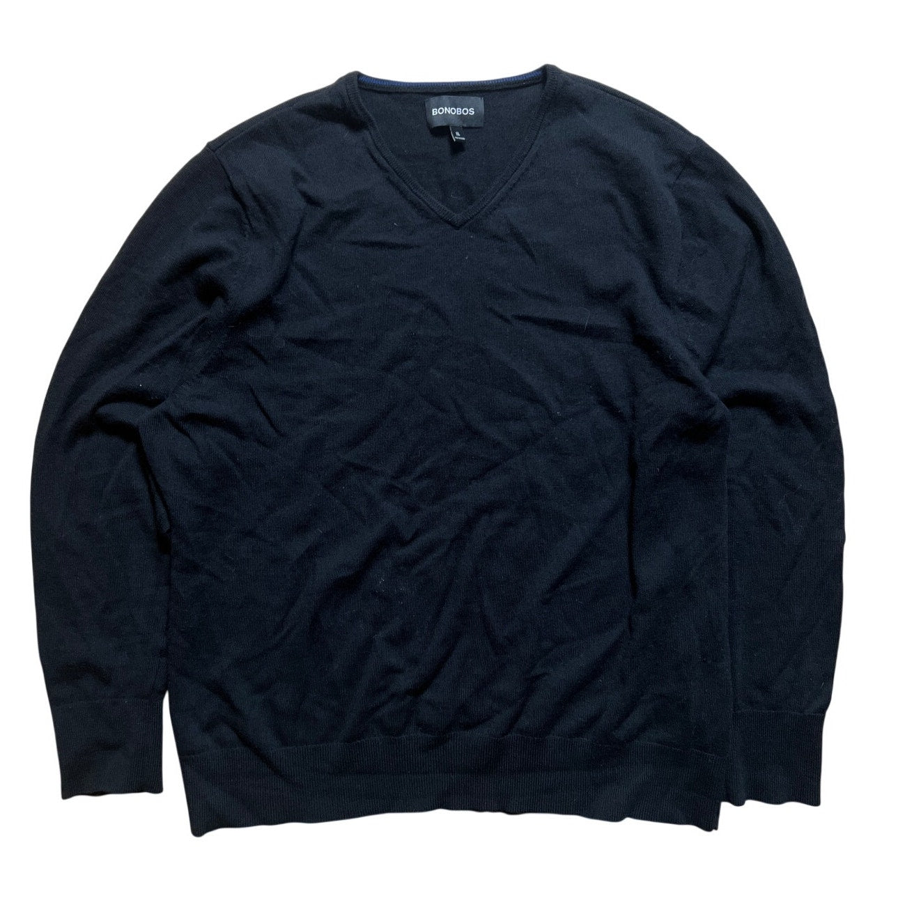 Bonobos Sweater Mens XL Black V-Neck Long Sleeve Fine Merino Wool Lightweight