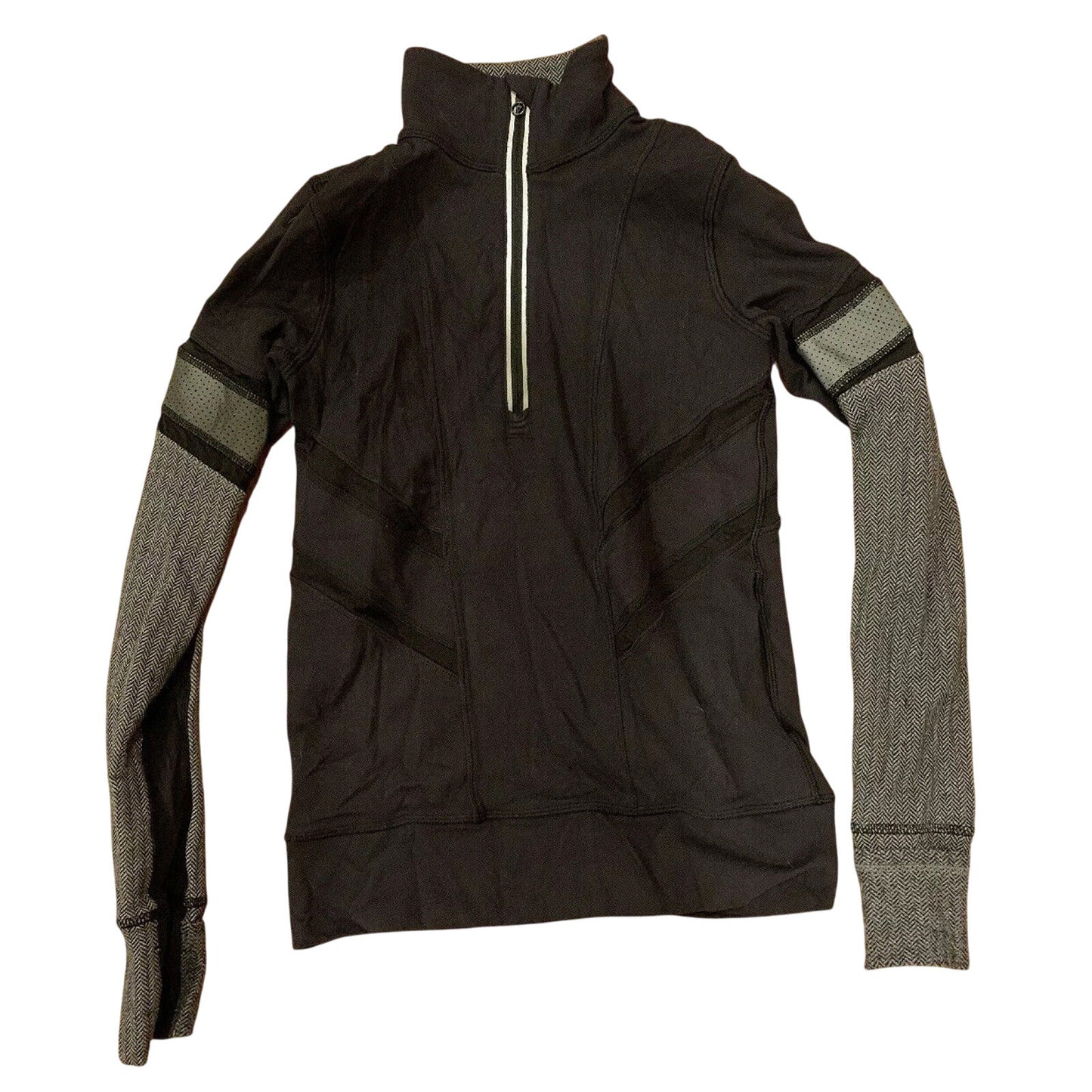 IVIVVA GO AND GLOW HERRINGBONE BLACK PULLOVER TOP SHIRT QUARTER ZIP GRAY Size 10