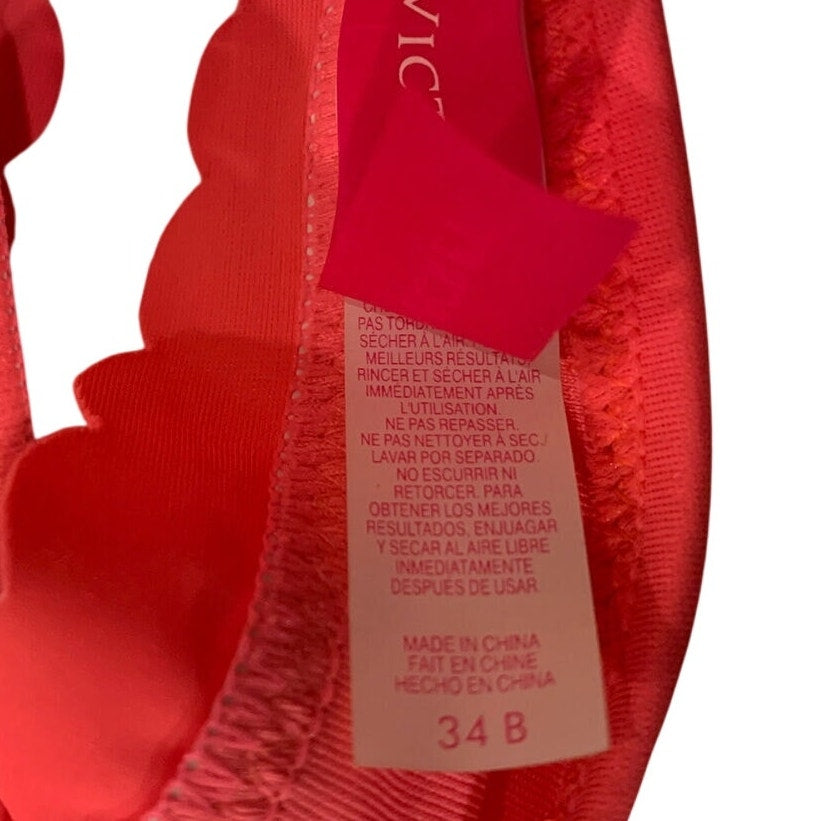 Victoria's Victoria Secret Bikini Top Pink Padded Halter Fringe Size 34B - EUC