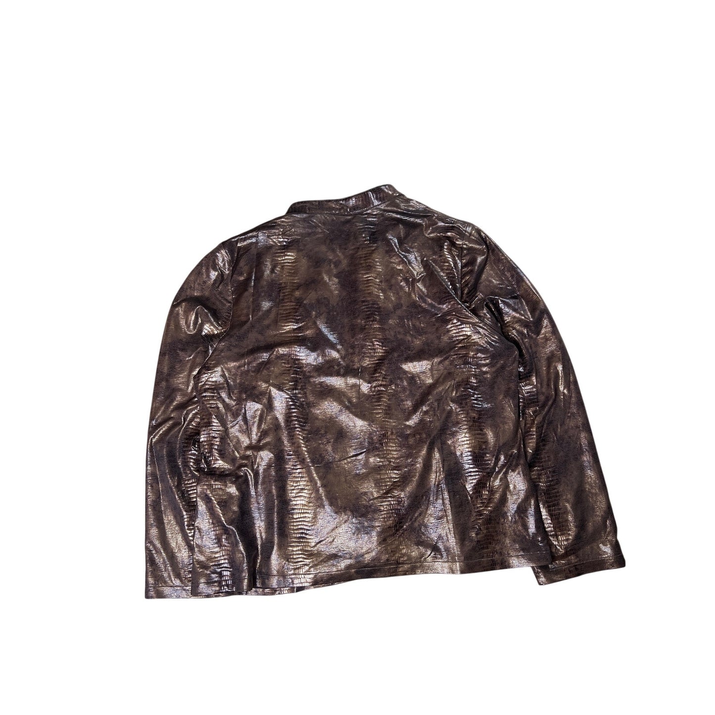 Chico's Faux Snake Skin Studded Blazer Open Front Bronze Brown Size 3