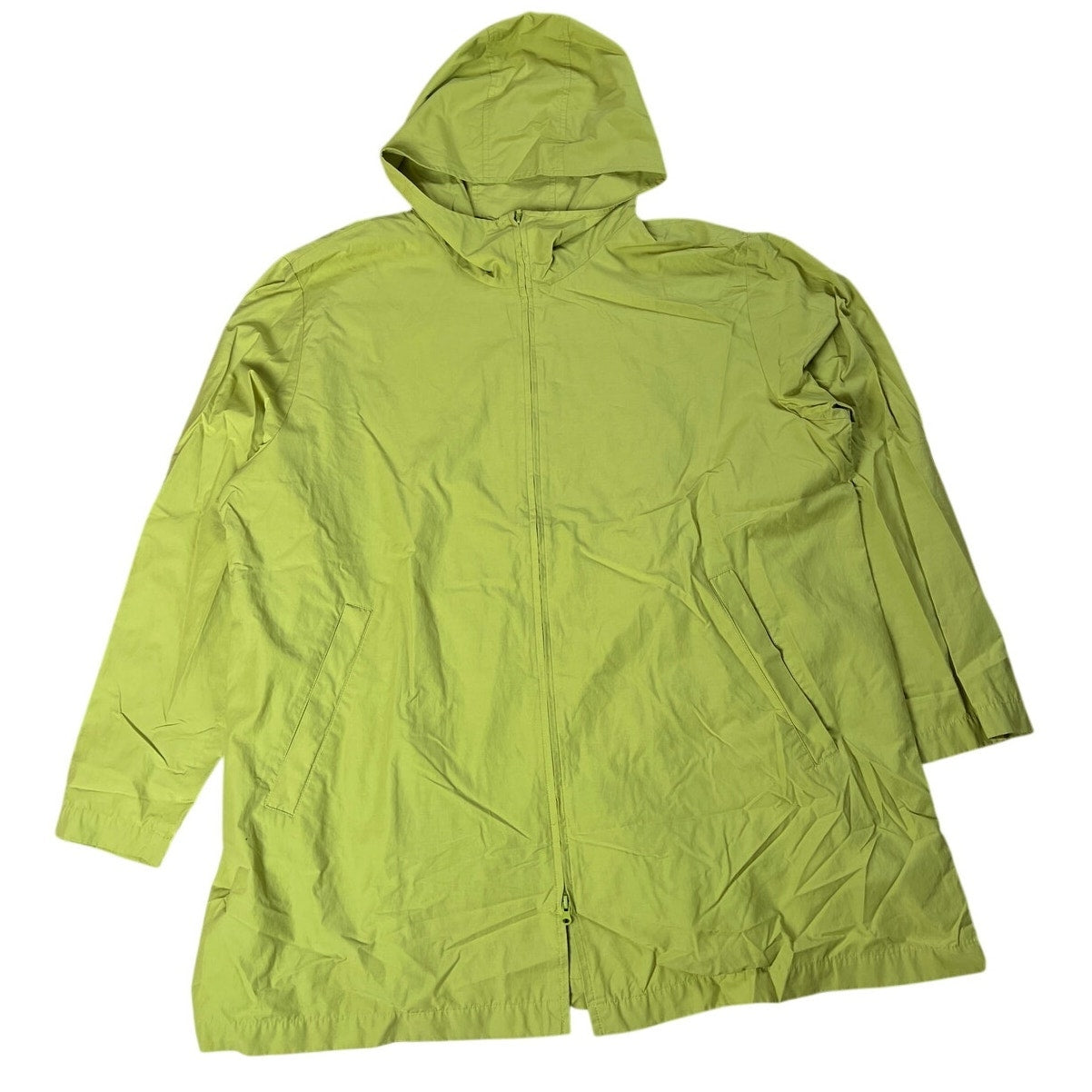 Eileen Fisher Chartreuse Hooded Light Weight Cotton/Nylon Size Large Jacket