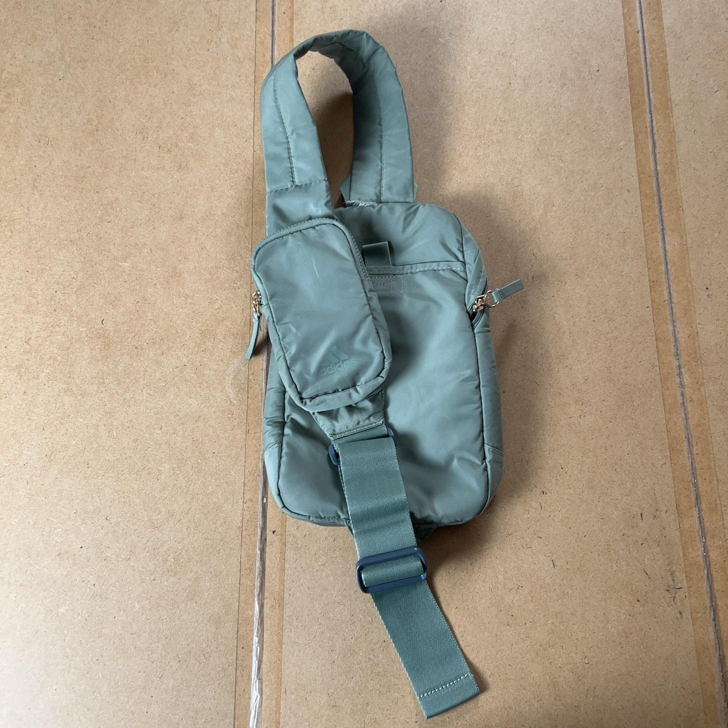 Adidas Sling Bag Womens Mini Olive Green Polyester Lined Zip Casual Crossbody