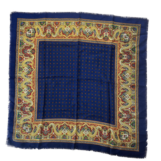Baar & Beards Kerchief Mens One Size Blue Wool Square Scarf Paisley Italy