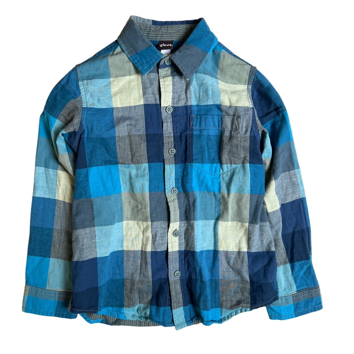 Tea Blue Gothenburg Plaid Button Up Shirt Boy Size 7