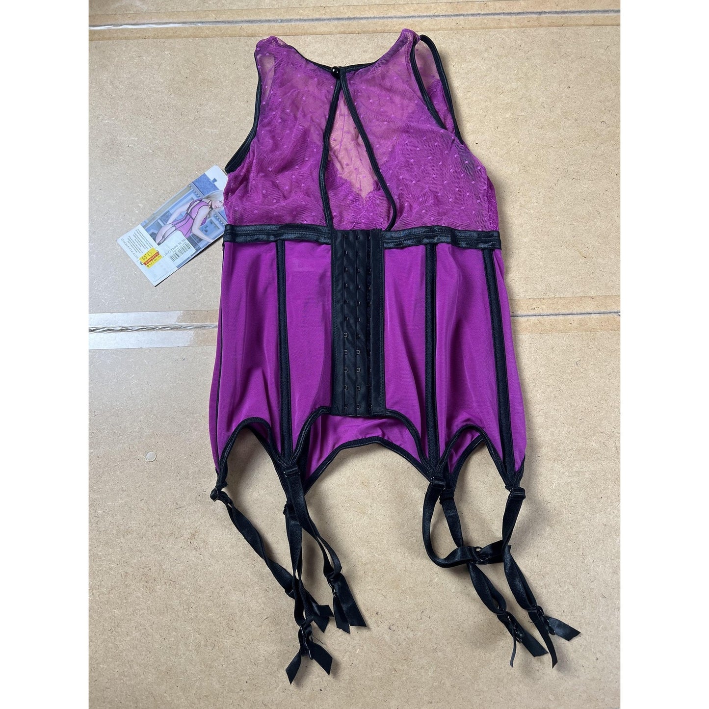 Coquette Garter Slip Womens M/M Purple Lace Mesh Hook & Eye Boned Waist 4092