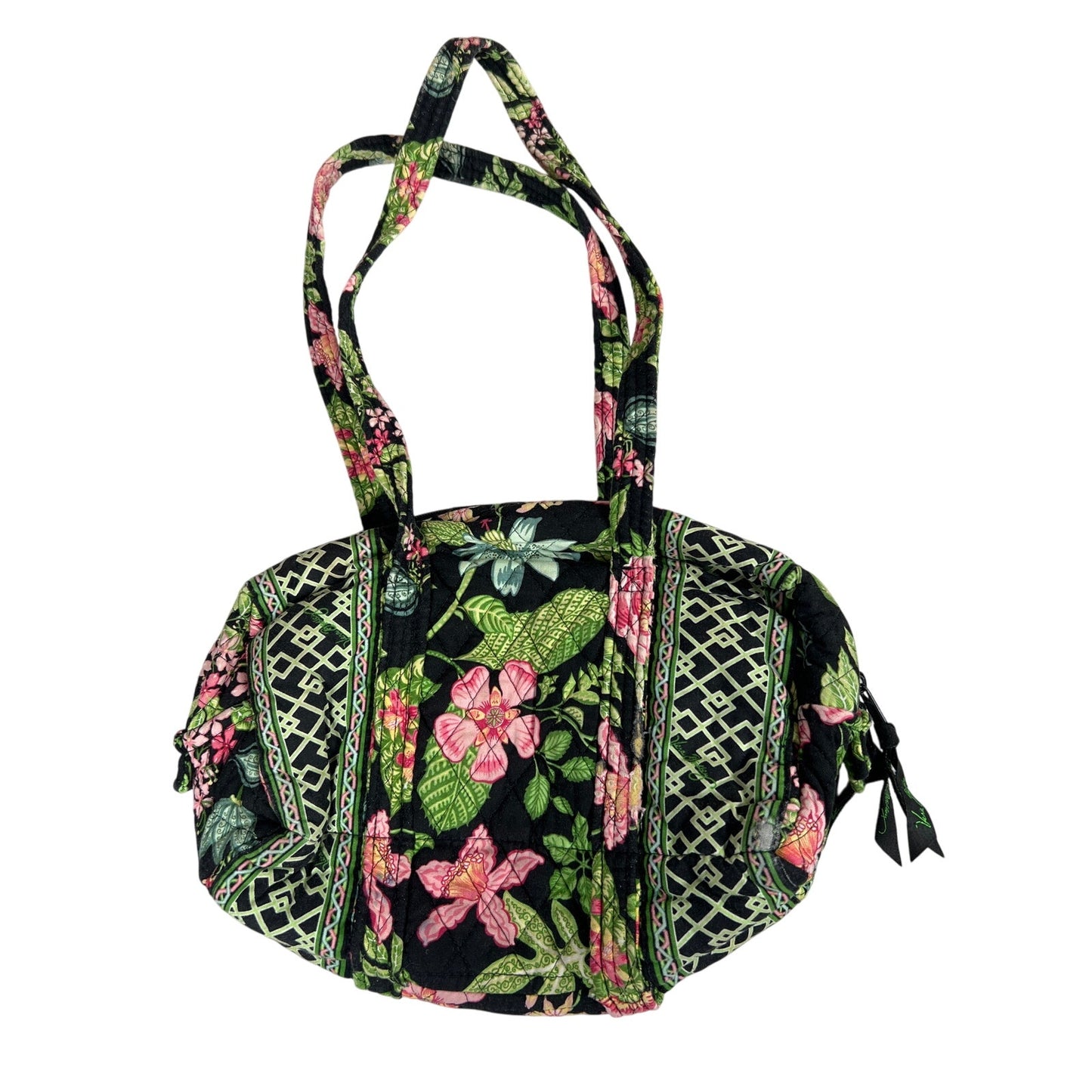 Vera Bradley Purse Quilted Black/Green 2 handles Floral Print
