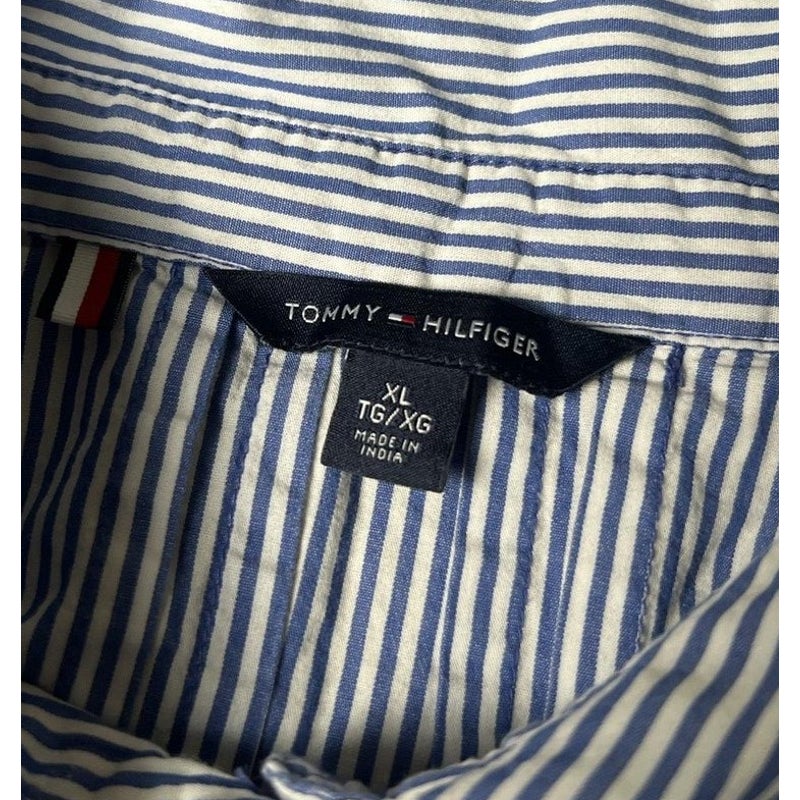 Tommy Hilfiger Tunic Womens XL Blue Striped Embroidered Button-Up 100% Cotton