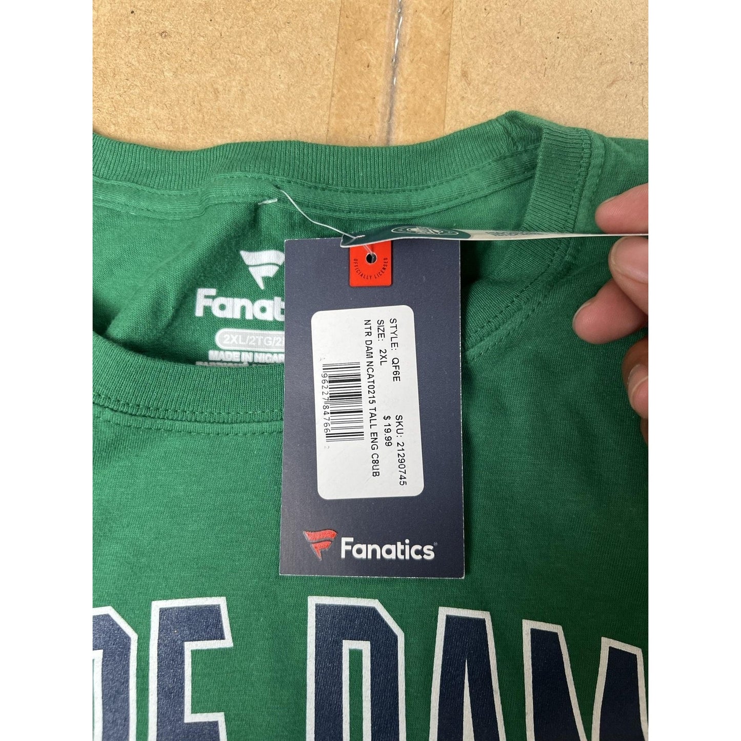 Fanatics Shirt Mens 2XL Green Notre Dame Graphic Crew Neck Tagless Cotton Jersey