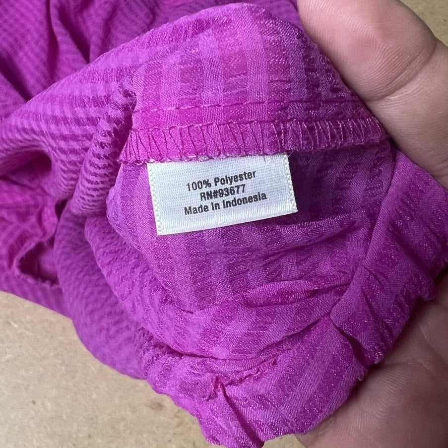 A.n.a Blouse Womens 1X Purple Scoop Neck Short Sleeve Pleated Elastic Waist
