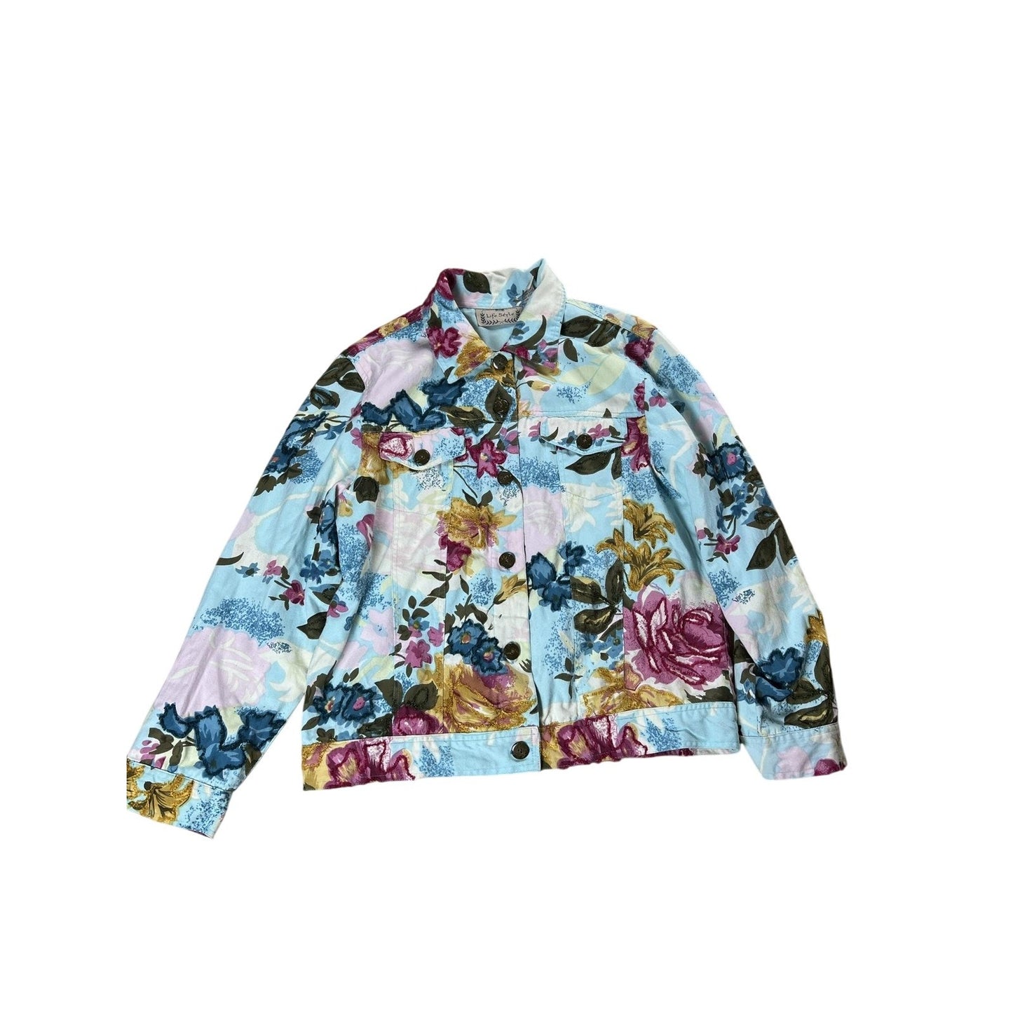 Lifestyle Jacket Womens XL Multicolor Floral Twill Lined Button Short Casual