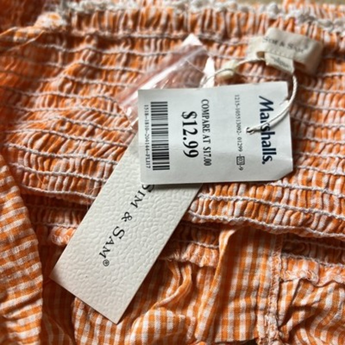 Sim & Sam Tank Womens L Orange Gingham Cropped Square Neck Button Stretch Straps